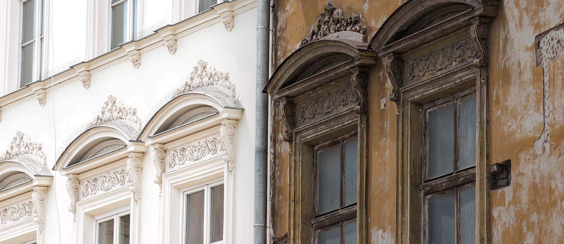 Ansicht einer Fassade vorher / nachher